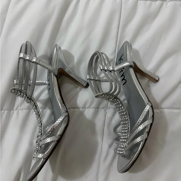 Silver Rhinestone Strappy Heels - Picture 3 of 7